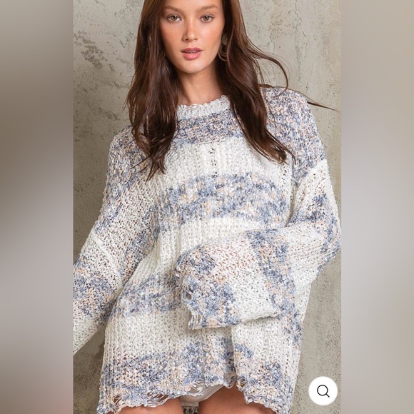 POL Homebody Striped Light Sweater in Blue/Multi. Size L...